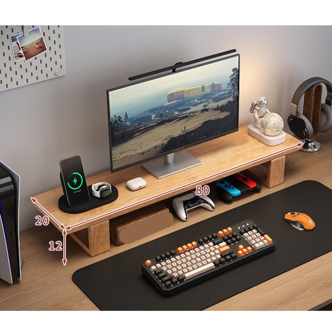 Amazon.co.jp: MJKQ9 モニター台 木製 天然木 キーボード収納ラック